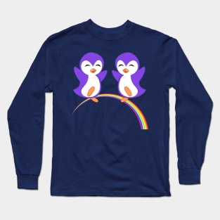 Cute Purple Penguins Rainbow Long Sleeve T-Shirt